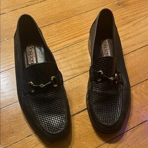 Star Artioli Black Leather Loafers with Gold Accents